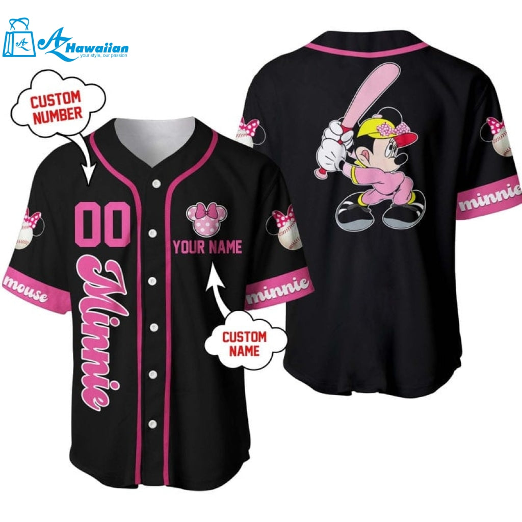 Personalized Minnie Mouse Playing Baseball All Over Print Baseball Jersey 