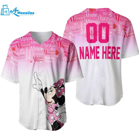 Personalized Minnie Mouse Quotes Pattern All Over Print Baseball Jersey - Ombre Pink White