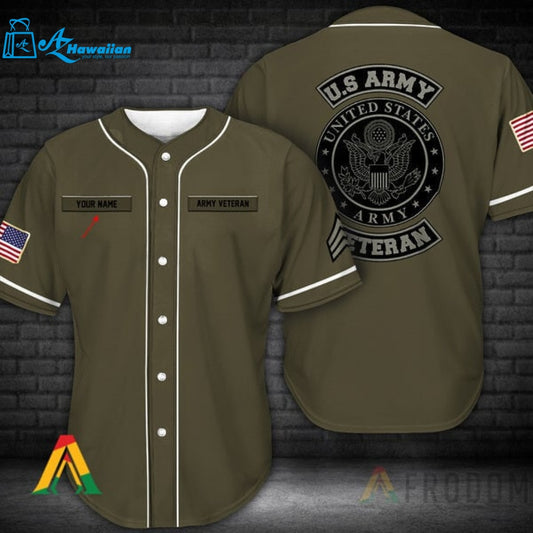 Personalized Moss Green US Army Veteran Baseball Jersey