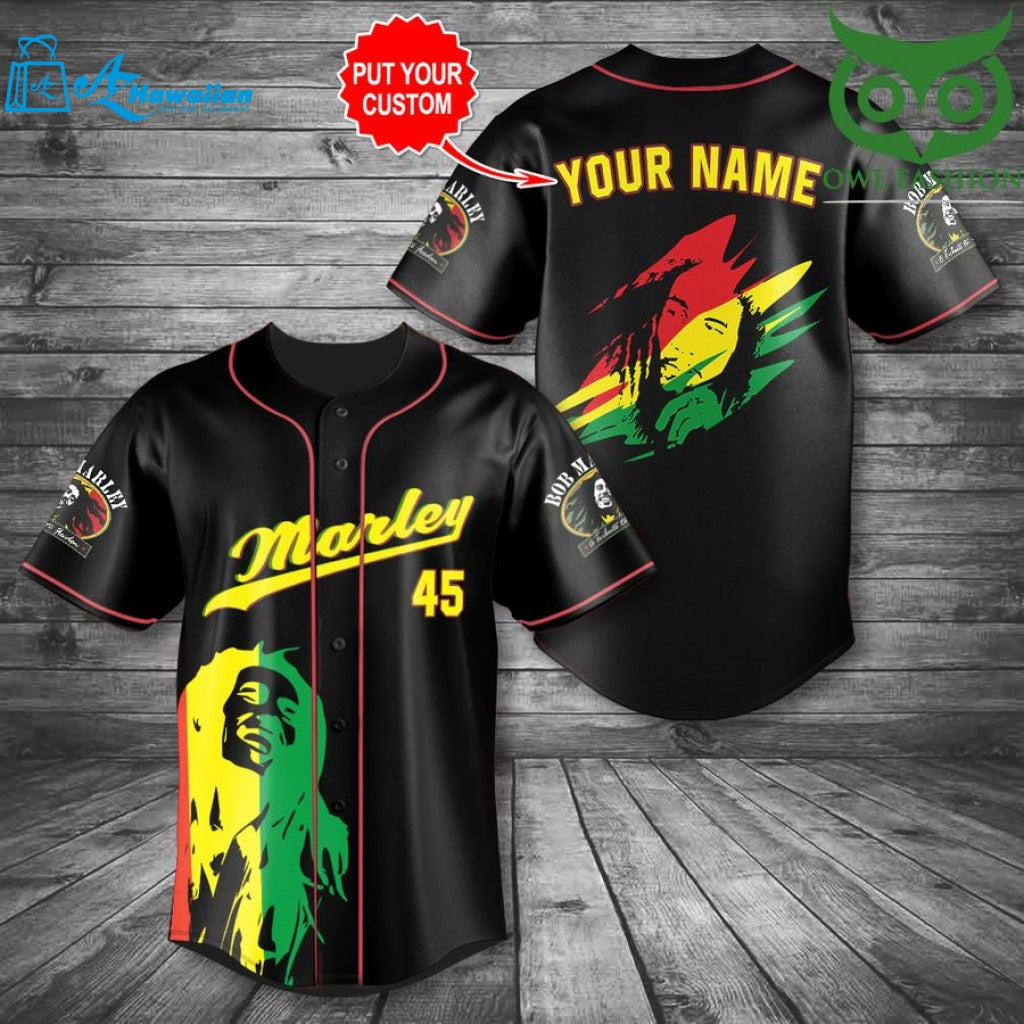 Personalized name Bob Marley 45 baseball jersey shirt