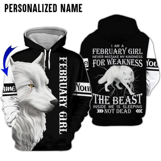 Personalized Name February Girl Was Born in February 3D All Over Printed Unisex Hoodie US Size