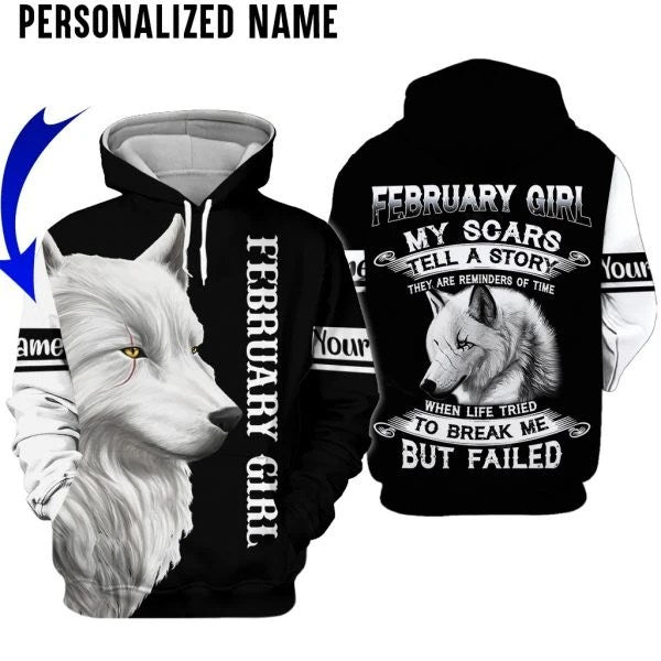 Personalized Name February Girl Was Born in February 3D All Over Printed Unisex Hoodie US Size