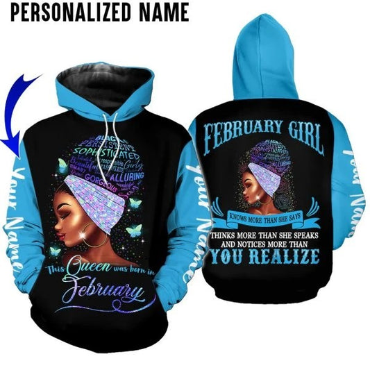 Personalized Name Black February Girl Was Born in February 3D All Over Printed Unisex Hoodie US Size