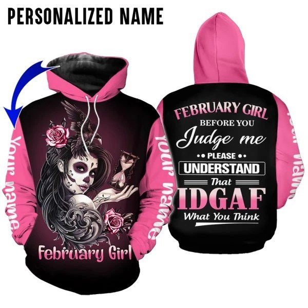 Personalized Name February Girl Was Born in February 3D All Over Printed Unisex Hoodie US Size