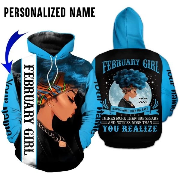 Personalized Name Black February Girl Was Born in February 3D All Over Printed Unisex Hoodie US Size