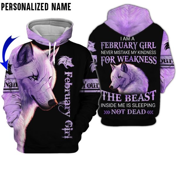 Personalized Name February Girl Was Born in February 3D All Over Printed Unisex Hoodie US Size