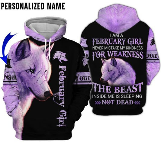 Personalized Name February Girl Was Born in February 3D All Over Printed Unisex Hoodie US Size