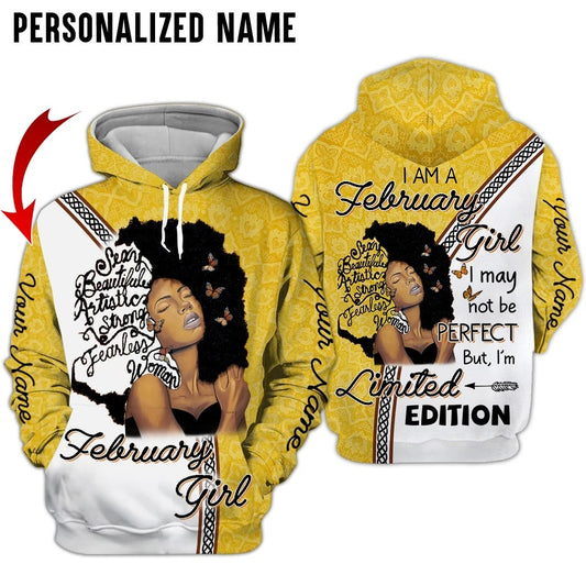 Personalized Name Black February Girl Was Born in February 3D All Over Printed Unisex Hoodie US Size