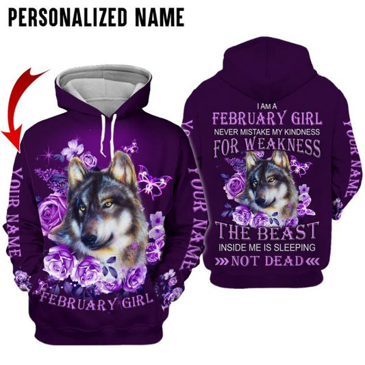 Personalized Name February Girl Was Born in February 3D All Over Printed Unisex Hoodie US Size