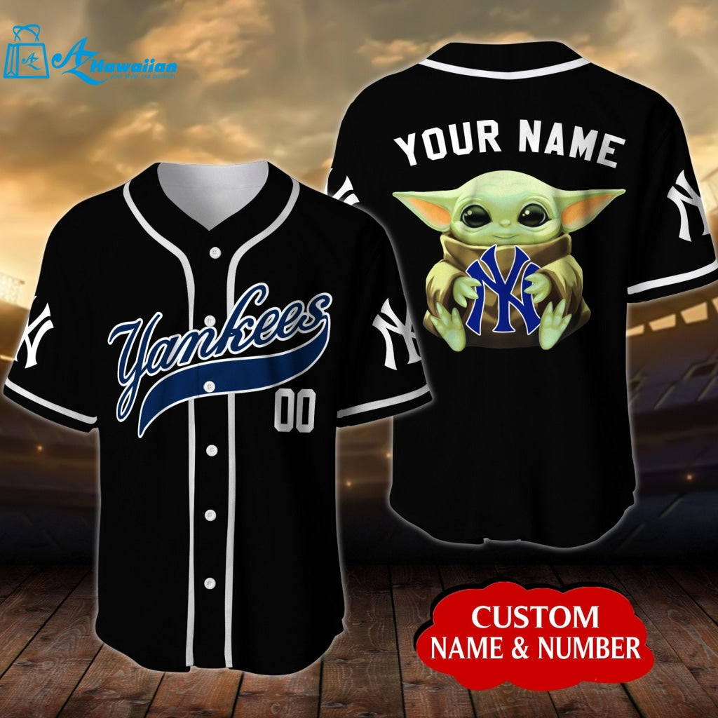 Personalized New York Yankees Baby Yoda All Over Print Unisex Baseball Jersey 