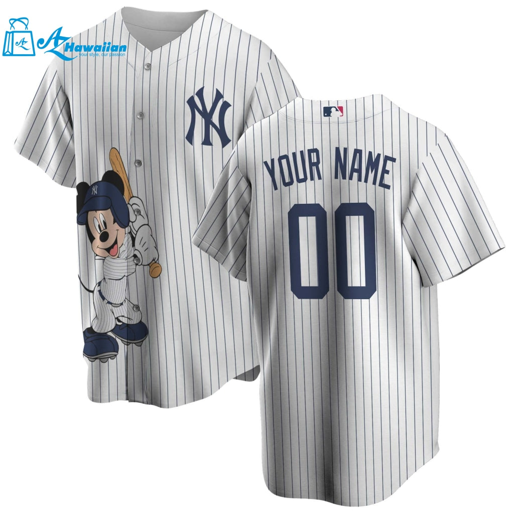 Personalized New York Yankees Mickey Mouse Disney All Over Print Unisex Pinstripe Baseball Jersey 