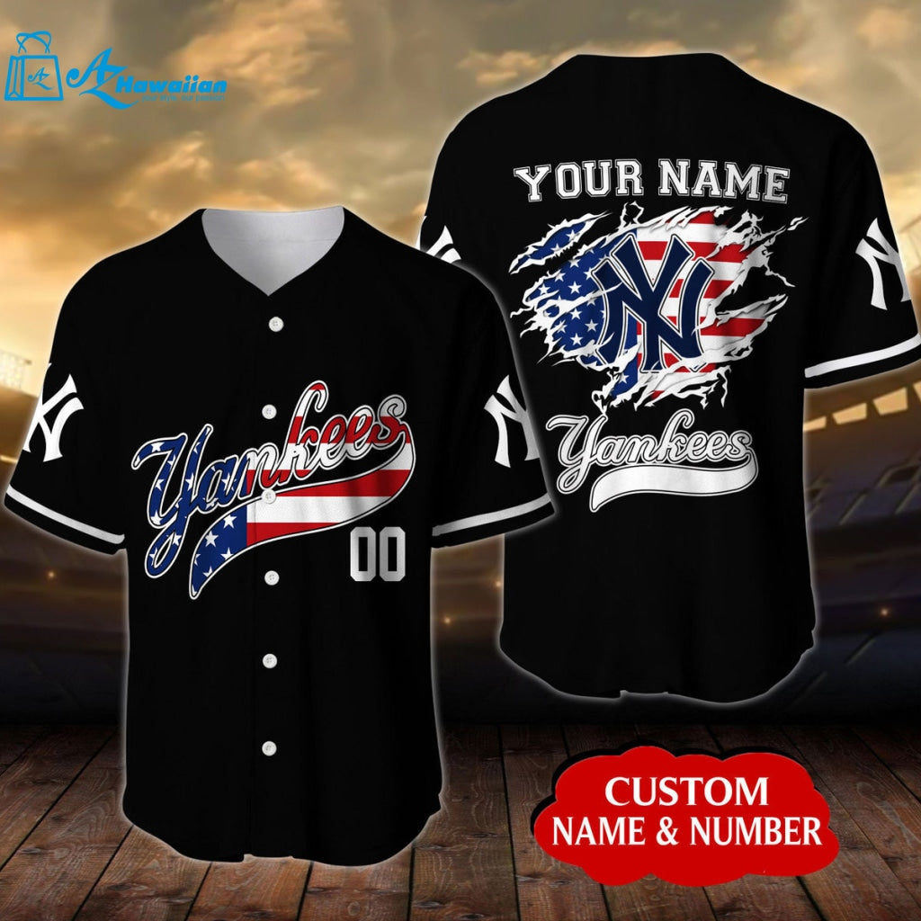 Personalized New York Yankees USA Flag Pattern All Over Print Unisex Baseball Jersey 