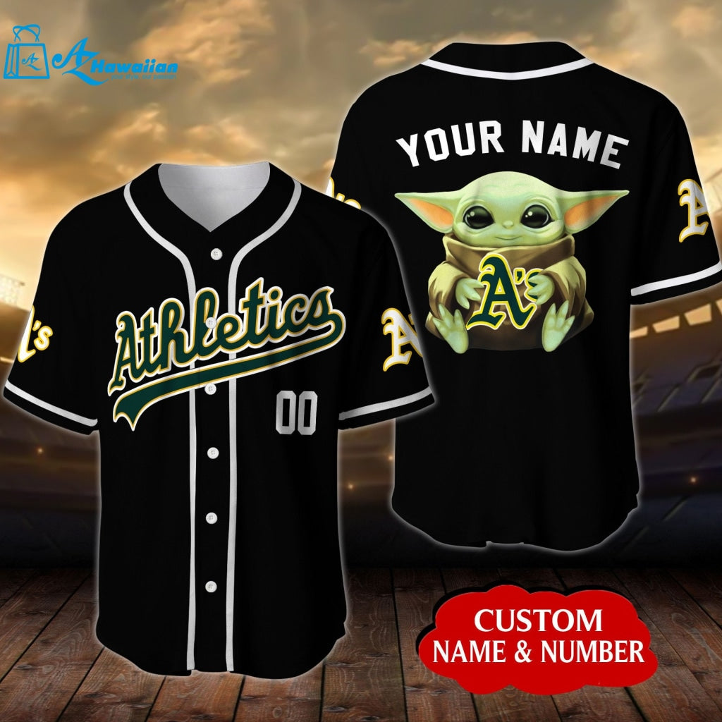 Personalized Oakland Athletics Baby Yoda All Over Print 3D Baseball Jersey 