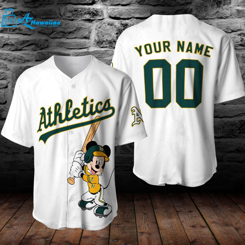 Personalized Oakland Athletics MLB Mickey Mouse All Over Print Unisex Baseball Jersey 