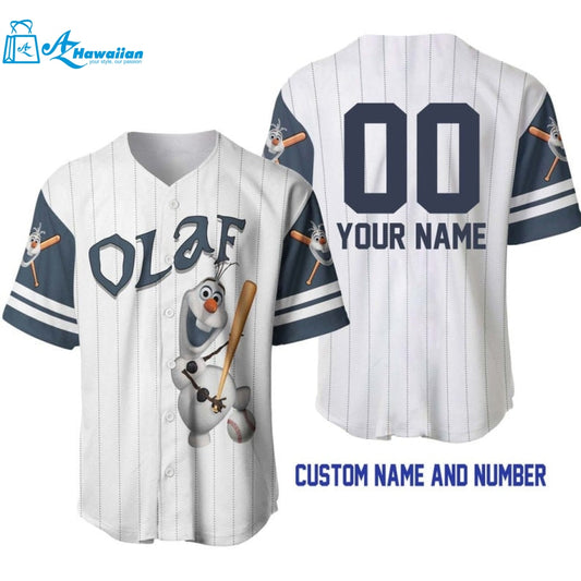 Personalized Olaf Snowman Frozen All Over Print Pinstripe Baseball Jersey 