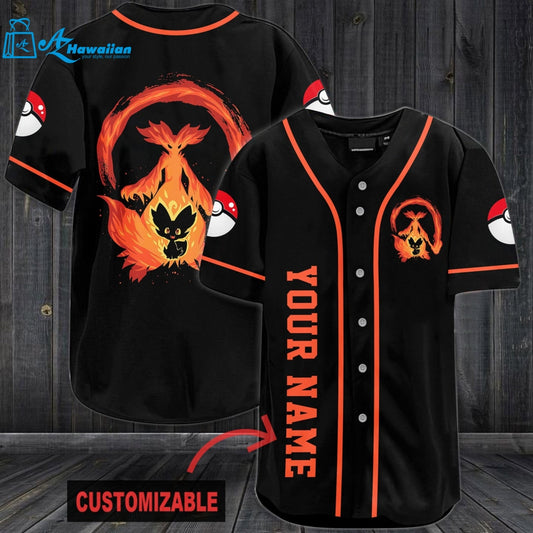 Personalized Orange Pokemon Baseball Jersey 