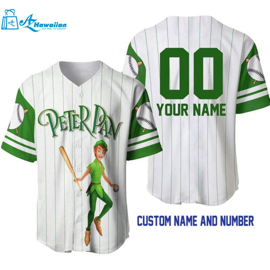 Personalized Peter Pan All Over Print Pinstripe Baseball Jersey 