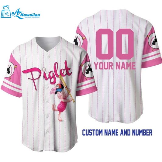 Personalized Piglet Pig Winnie The Pooh All Over Print Pinstripe Baseball Jersey 