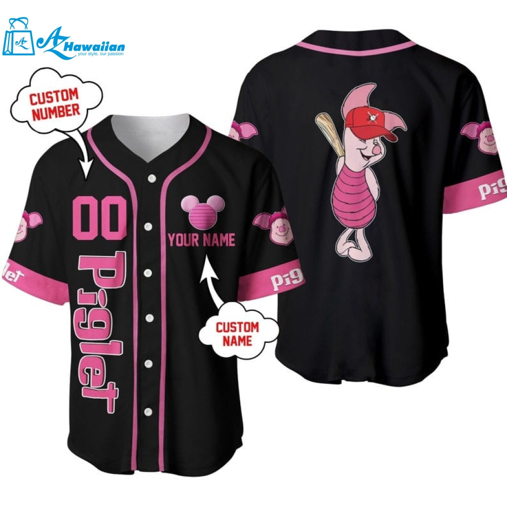 Personalized Piglet Winnie The Pooh Playing Baseball All Over Print Baseball Jersey 