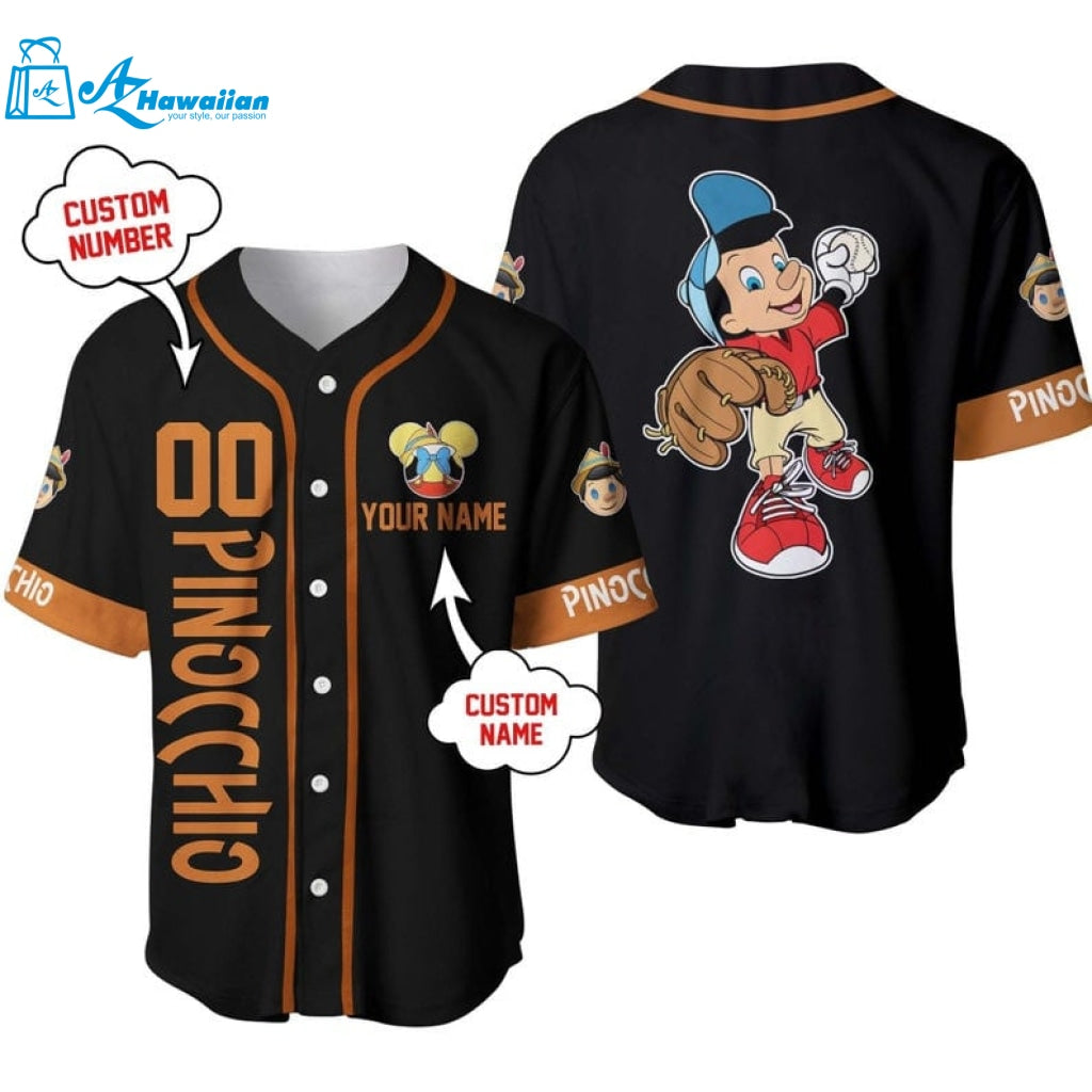 Personalized Pinocchio Playing Baseball All Over Print Baseball Jersey 