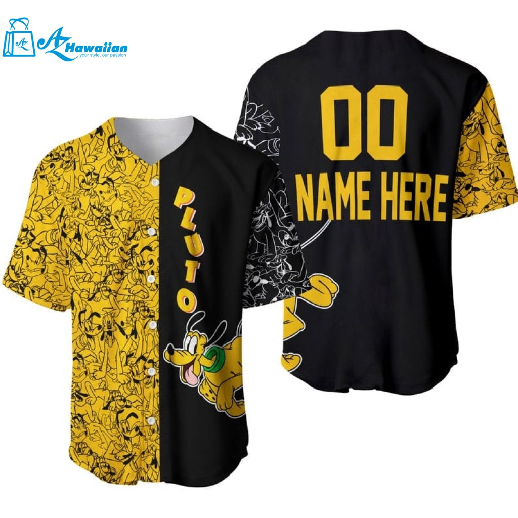 Personalized Pluto Dog Pattern All Over Print Baseball Jersey Yellow