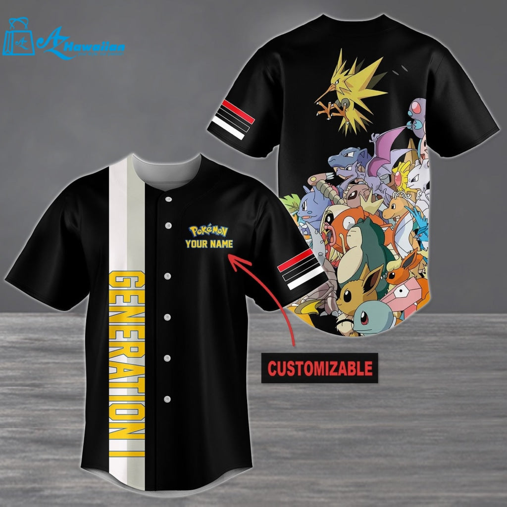 Personalized Pokemon Generation I All Over Print 3D Baseball Jersey 