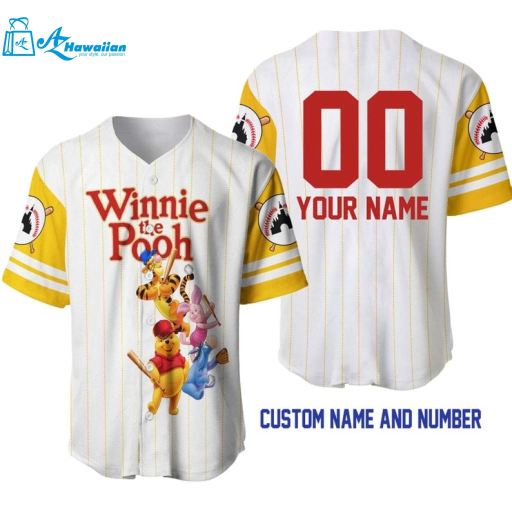 Personalized Pooh Tigger Piglet Eeyore All Over Print Pinstripe Baseball Jersey 