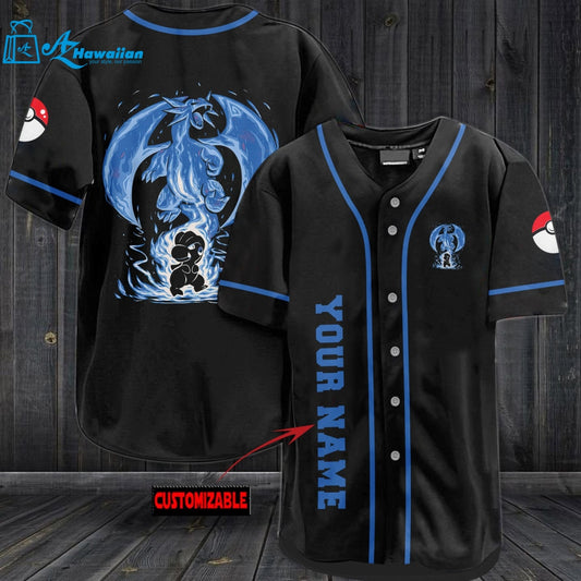 Personalized Powerful Blue Pokemon Baseball Jersey 