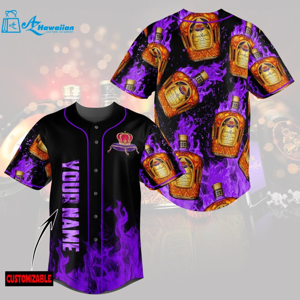 Personalized Purple Flame Crown Royal All Over Print Unisex Baseball Jersey 