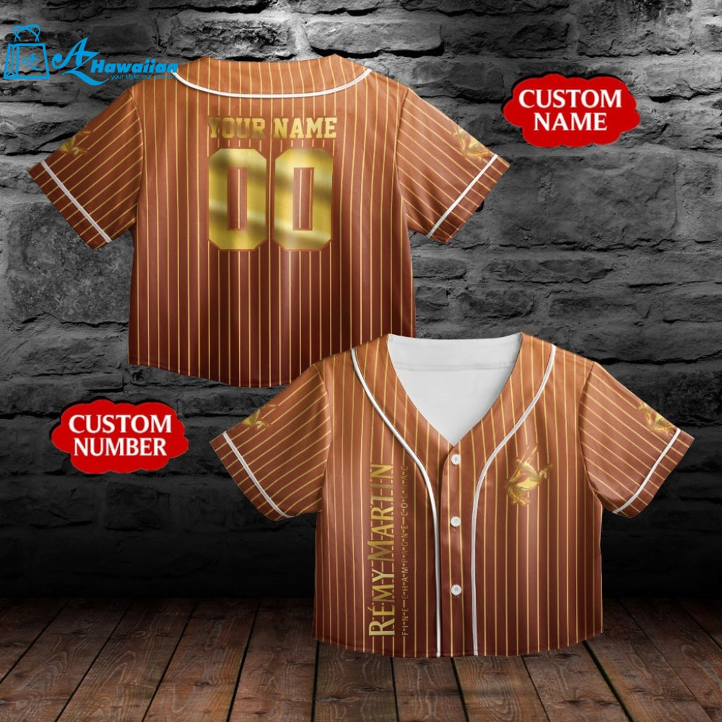 Personalized Remy Martin Cognac All Over Print Pinstripe Crop-top Baseball Jersey 