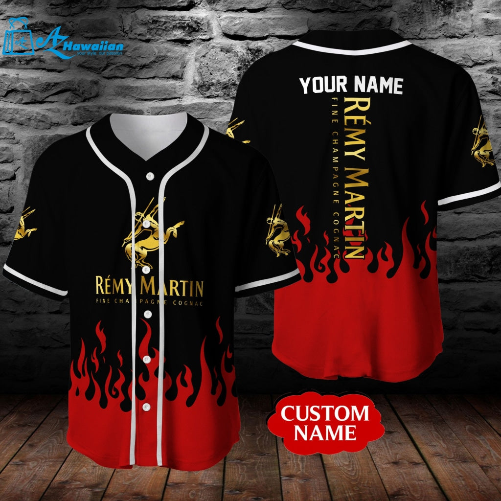 Personalized Remy Martin Cognac Red Flame All Over Print 3D Baseball Jersey 