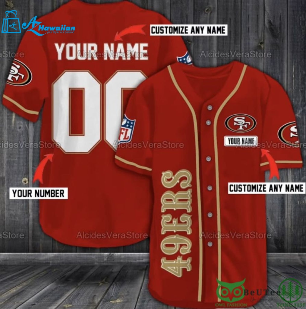 personalized san francisco 49ers red baseball jersey shirt