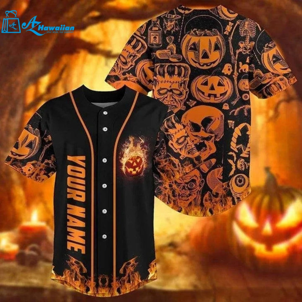 Personalized Scary Halloween Pattern All Over Print Baseball Jersey 