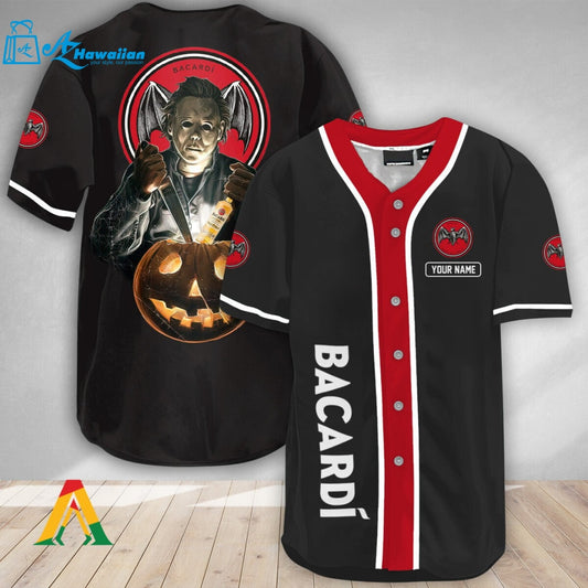 Personalized Scary Michael Myers Pumpkin Bacardi Baseball Jersey