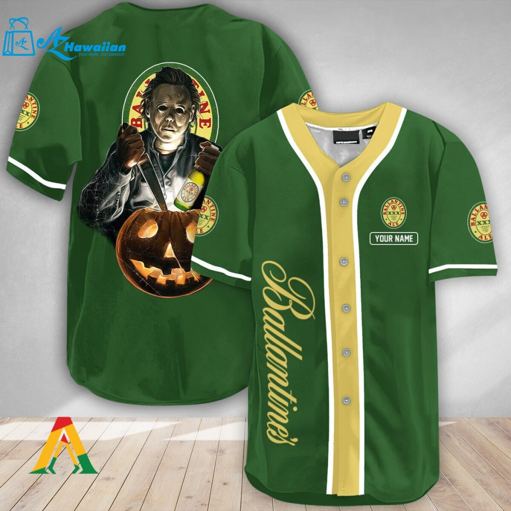 Personalized Scary Michael Myers Pumpkin Ballantines Baseball Jersey