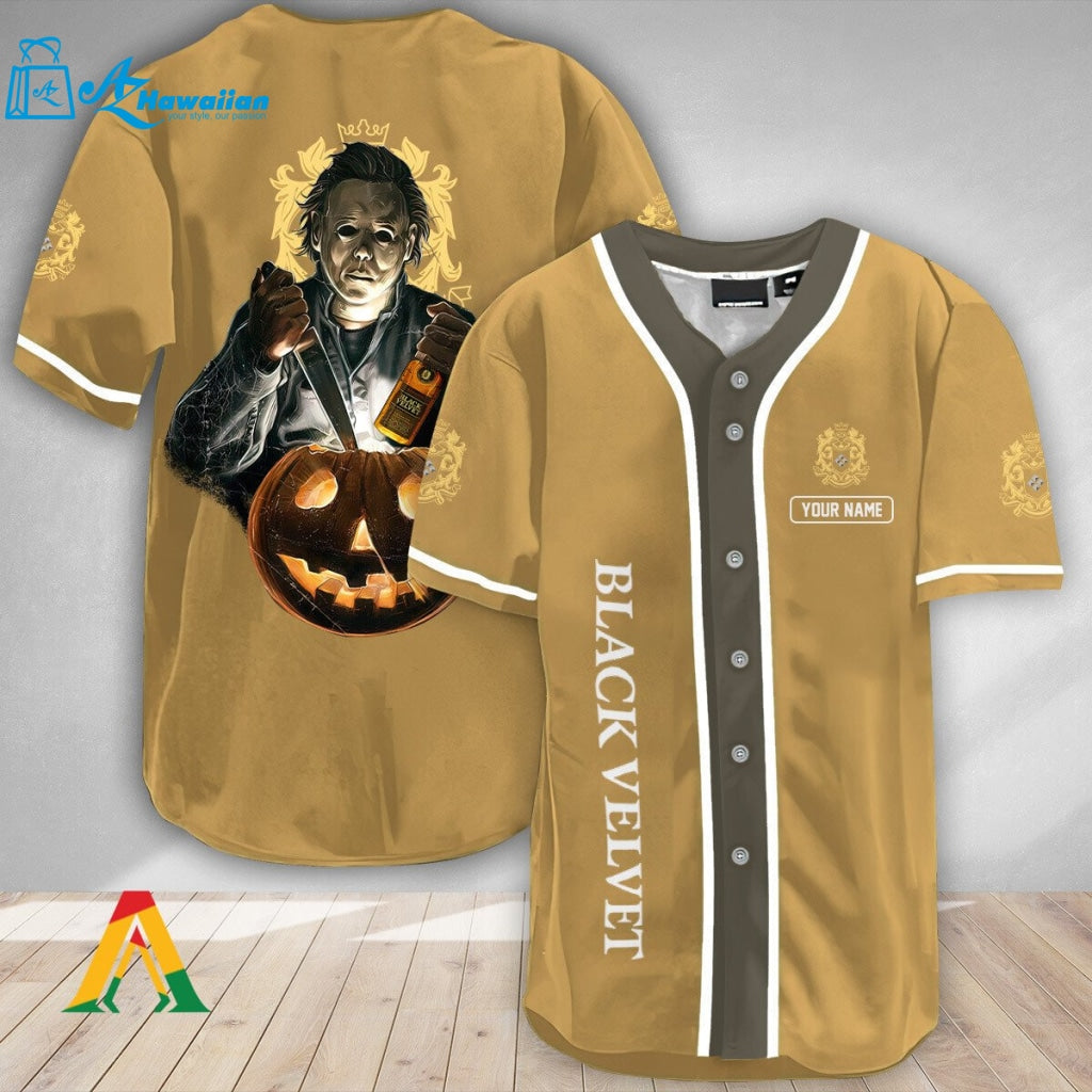 Personalized Scary Michael Myers Pumpkin Black Velvet Baseball Jersey