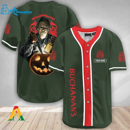 Personalized Scary Michael Myers Pumpkin Buchanan's Baseball Jersey