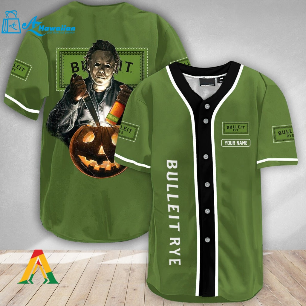 Personalized Scary Michael Myers Pumpkin Bulleit Rye Baseball Jersey