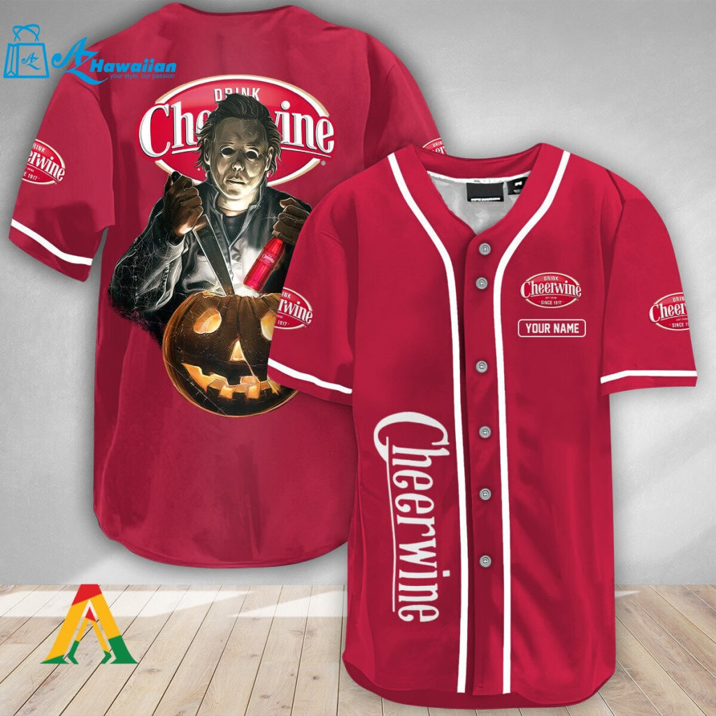 Personalized Scary Michael Myers Pumpkin Cheerwine Baseball Jersey