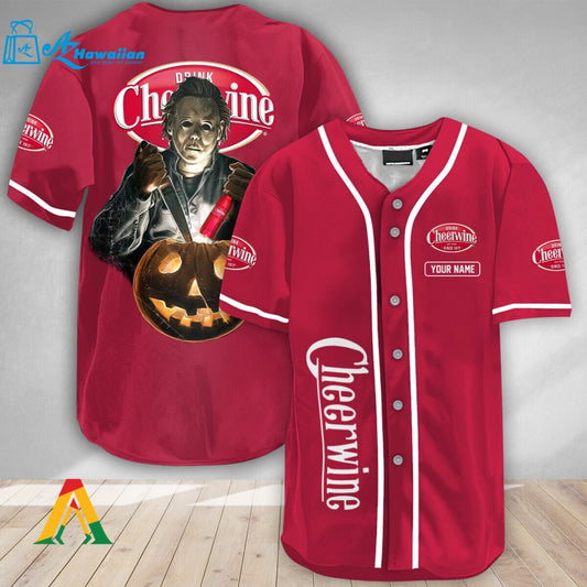 Personalized Scary Michael Myers Pumpkin Cheerwine Baseball Jersey