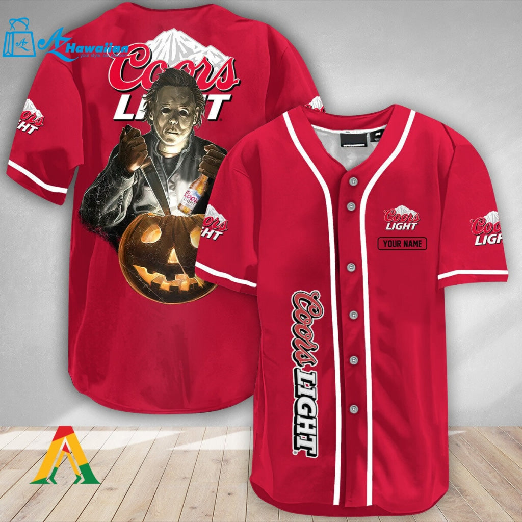 Personalized Scary Michael Myers Pumpkin Coors Light Baseball Jersey