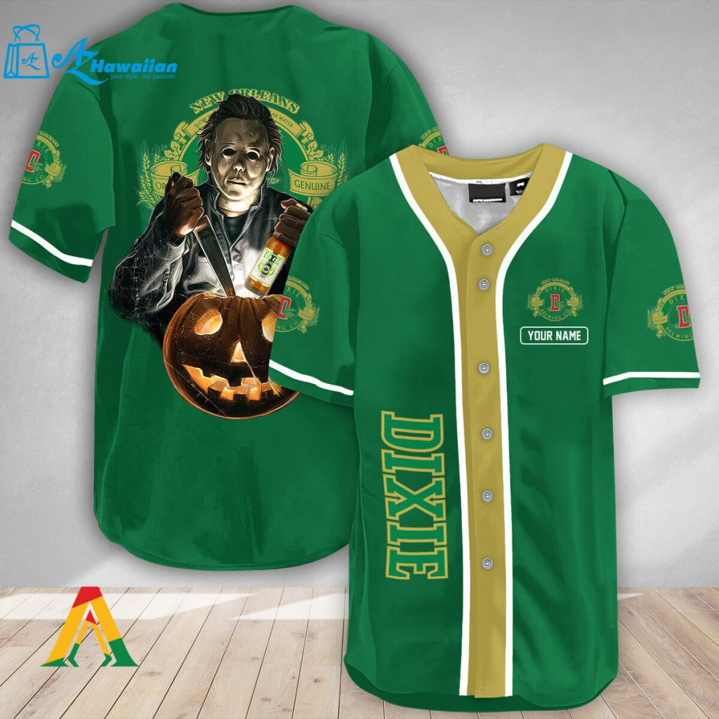 Personalized Scary Michael Myers Pumpkin Dixie Beer Baseball Jersey