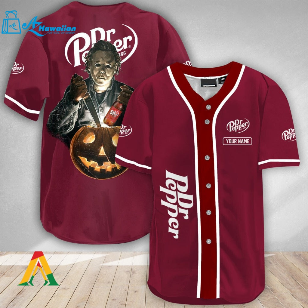 Personalized Scary Michael Myers Pumpkin Dr Pepper Baseball Jersey