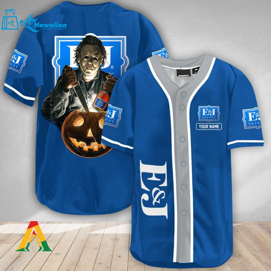 Personalized Scary Michael Myers Pumpkin E&J Brandy Baseball Jersey