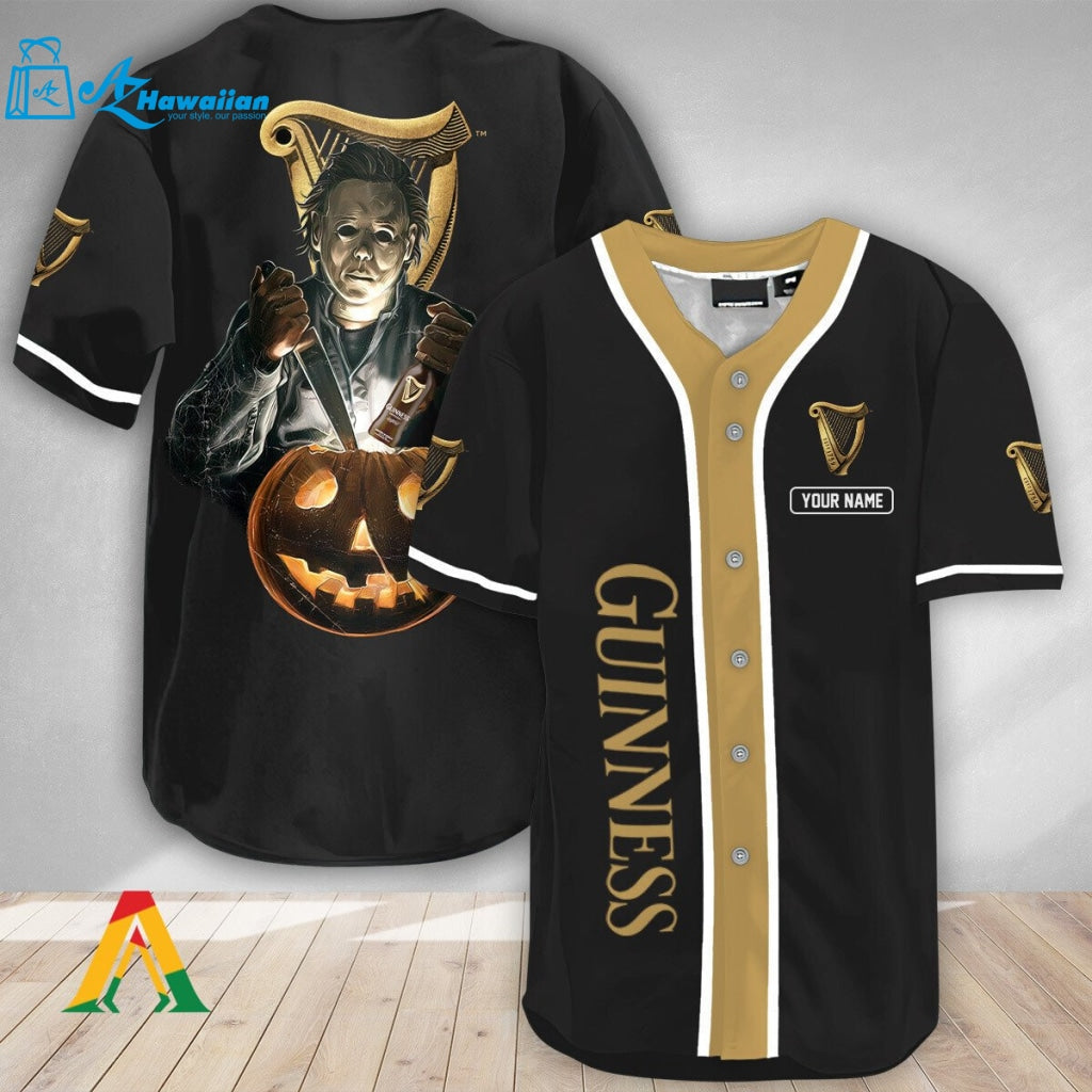 Personalized Scary Michael Myers Pumpkin Guinness Beer Baseball Jersey