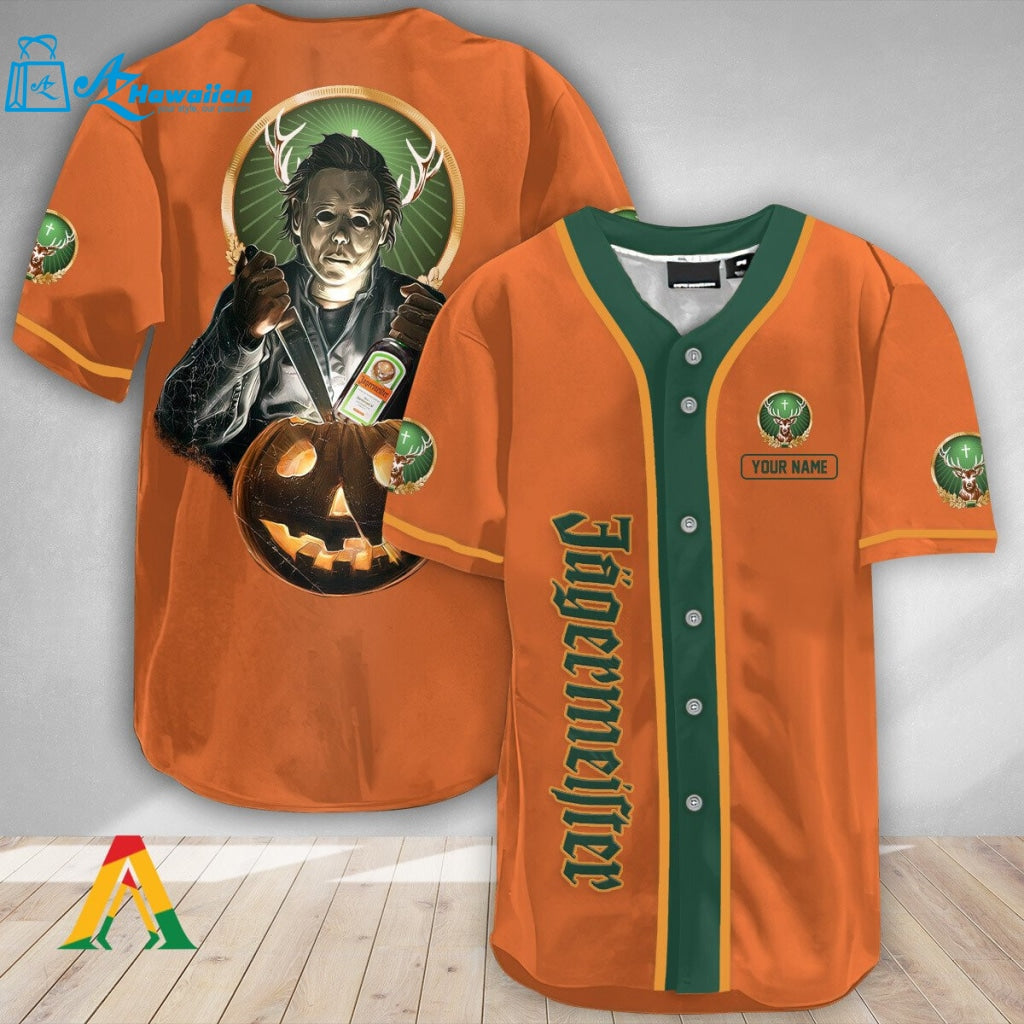 Personalized Scary Michael Myers Pumpkin Jagermeister Baseball Jersey