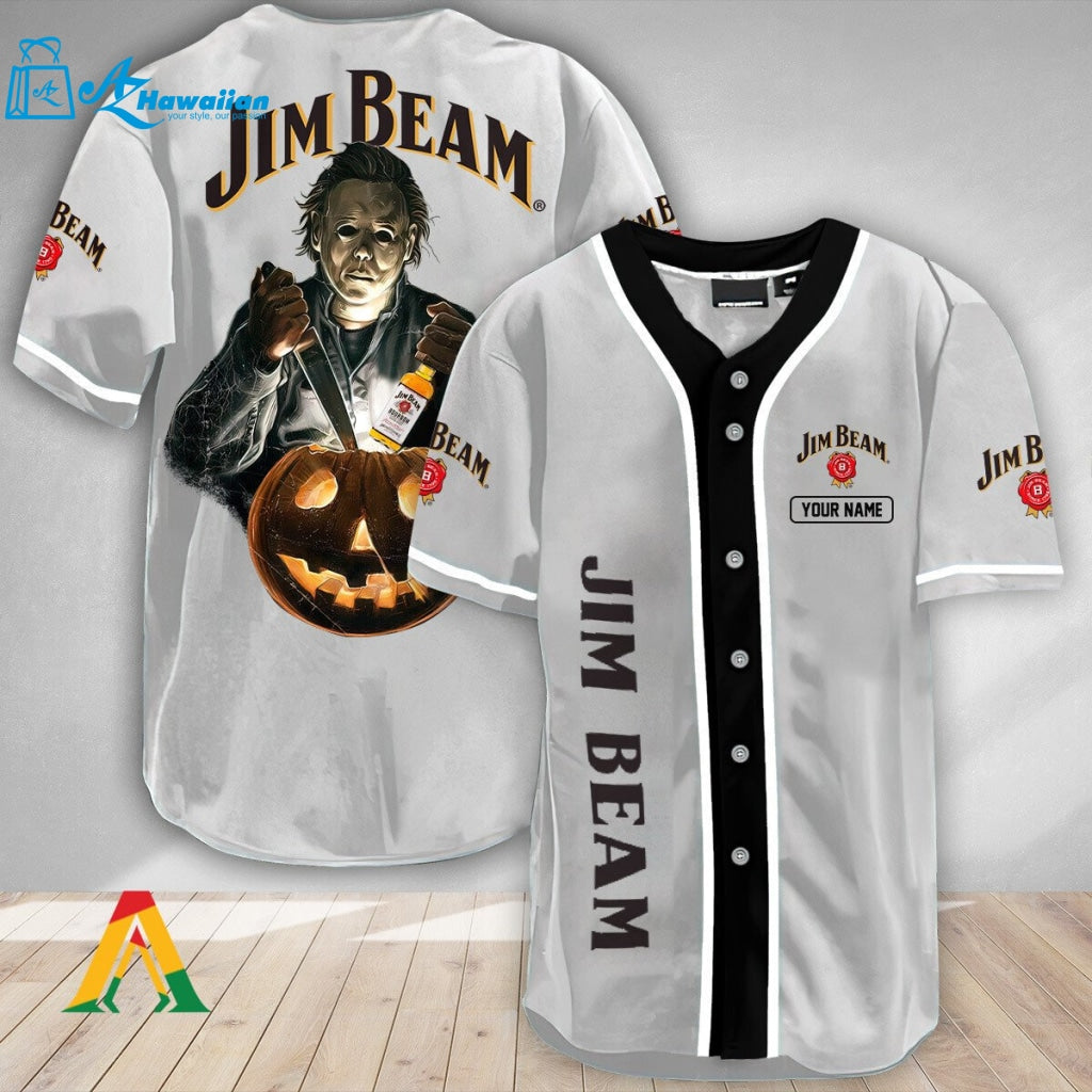 Personalized Scary Michael Myers Pumpkin Jim Beam Baseball Jersey