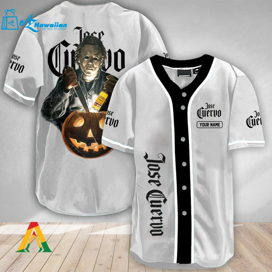 Personalized Scary Michael Myers Pumpkin Jose Cuervo Baseball Jersey