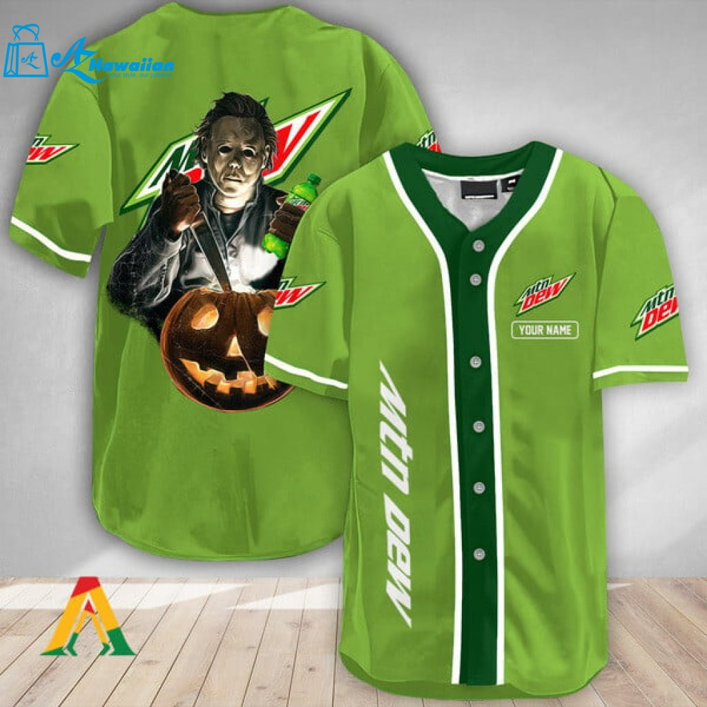 Personalized Scary Michael Myers Pumpkin Mountain Dew Baseball Jersey