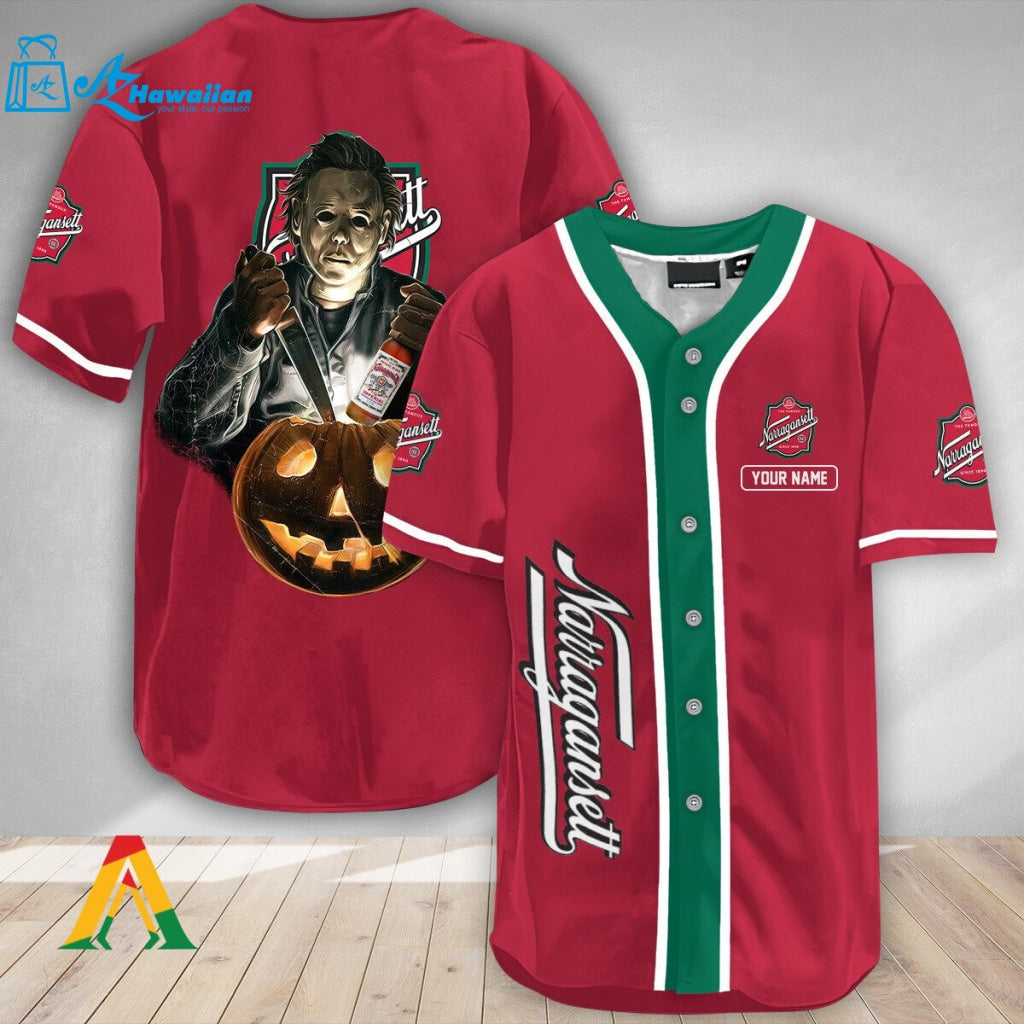 Personalized Scary Michael Myers Pumpkin Narragansett Baseball Jersey